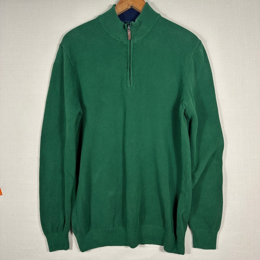 Club Room Quarter Zip‎ Sweater Mens Large Green Excellent Cotton Textured Knit
